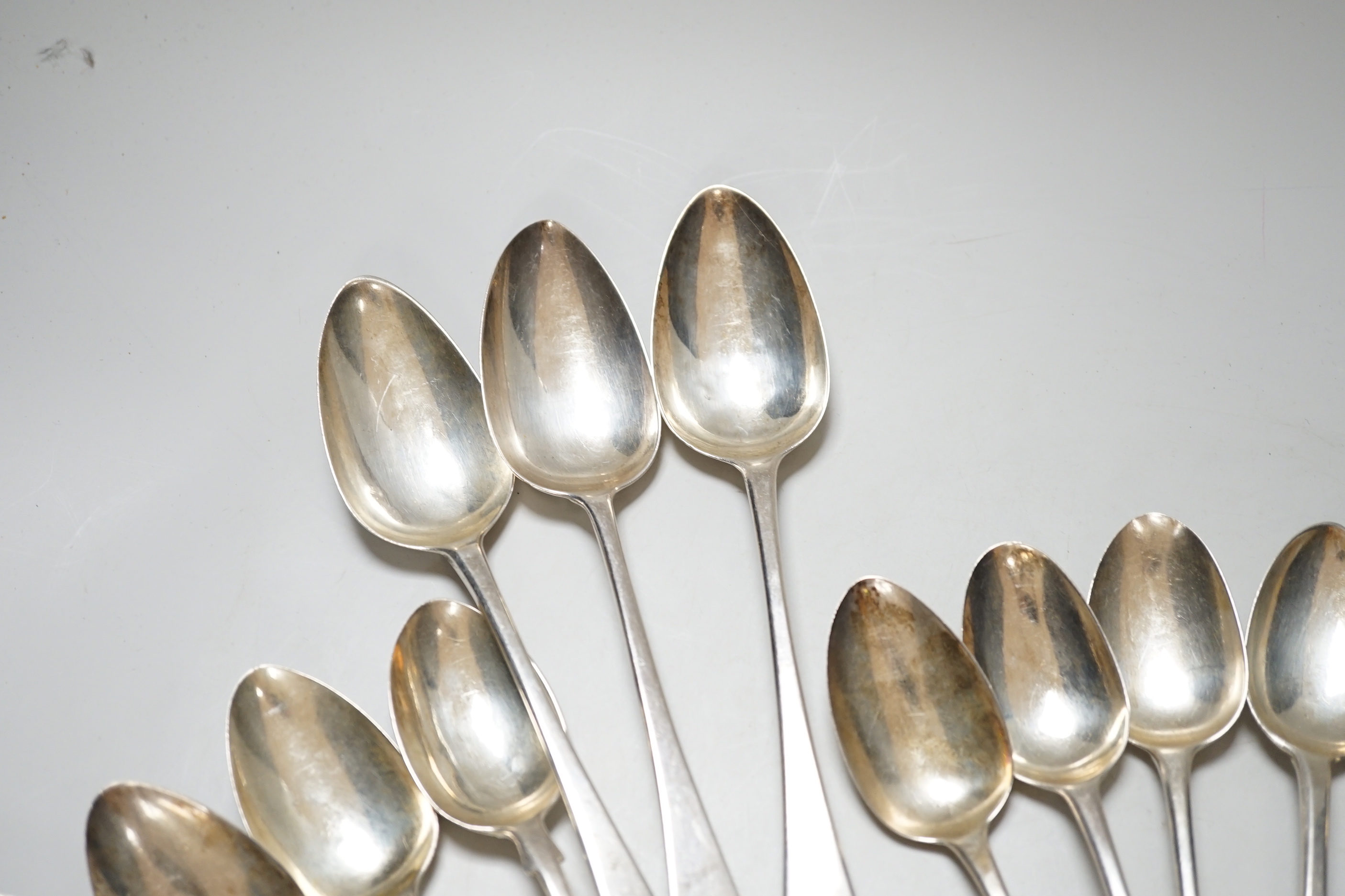 A group of assorted George III and later silver flatware, mainly Old English pattern, 715 grams